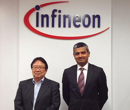 図1 インフィニオンテクノロジーズ・ジャパンの森康社長(左)とInfineon TechnologiesのBoard memberであるArunjai Mittal