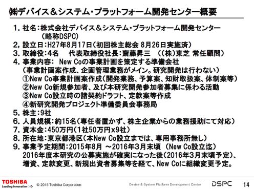 図1 新会社「デバイス&システム・プラットフォーム開発センター」の要 出Z:DSPC
