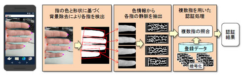 図1 スマホのカメラによる指脈認証 出Z:日立作所