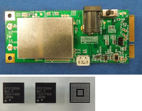 図1 ルネサスの開発したV2X通信モジュール()とチップ(下)