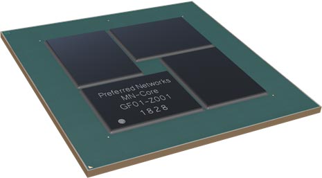 図1 32.2mm×23.5mmの巨jなシリコンを4個搭載したAIIC基 出Z:プリファードネットワークス