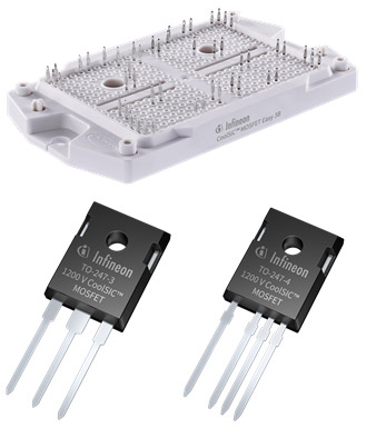 図1 オンB^を下げXB^も下げた1200VのパワーSiC MOSFET 屬Easy 3Bモジュール、左下はTO247-3、下はTO247-4ディスクリート 出Z:Infineon Technologies